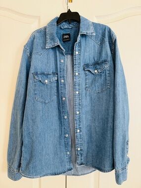 Zara Blue Denim Shirt Jacket